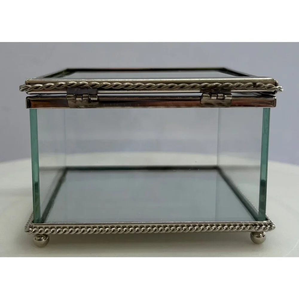 Sheridan Glass Jewelry Box Silver-Tone Minimalist Elegant Sophisticated Sleek